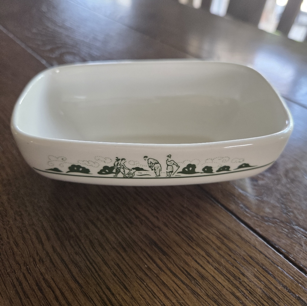 Vtg Syracuse China Squared Oblong Small Bowl "Golfers" Made For The Broadmoor